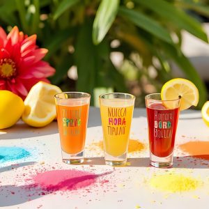 Vasos de Cristal con Mensajes de Colores